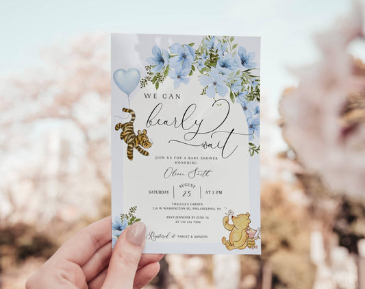 teddy bear, floral and boho baby shower invite for a personalized celebration