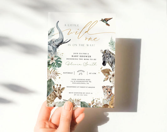 wild one, giraffe, oh boy and boho safari baby shower invite for a personalized celebration