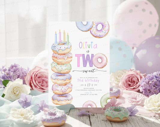 2nd birthday, pink and pastel birthday invite for a personalized celebration
