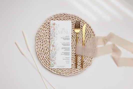 Editable details of pink wildflower baby in bloom baby shower menu