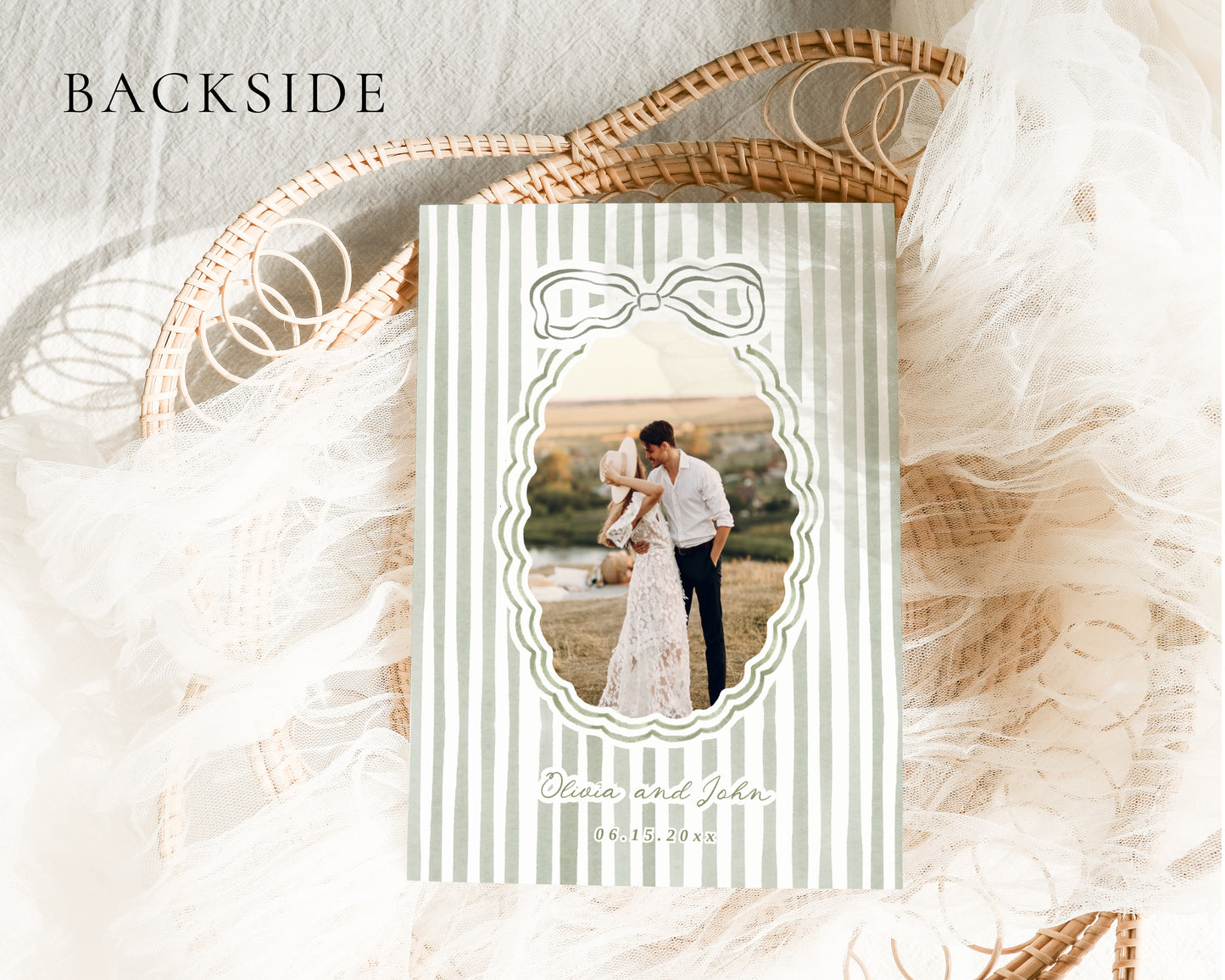 Sage Green Bow Wedding Invitation Set | Editable Canva Templates