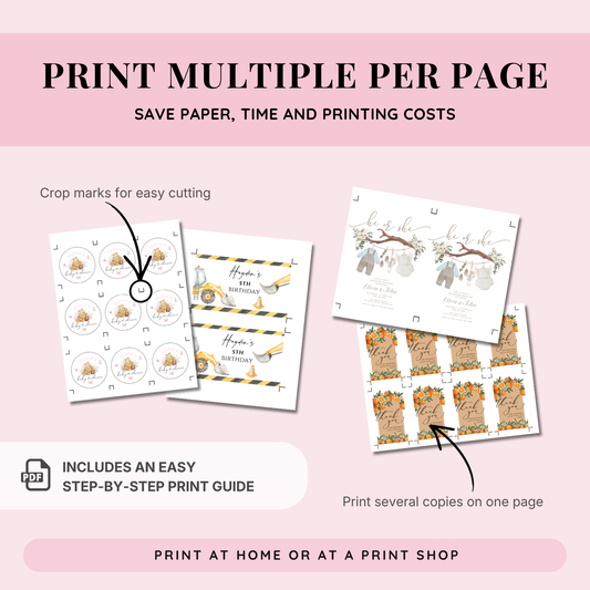Print multiple party templates on one page with the included print guide