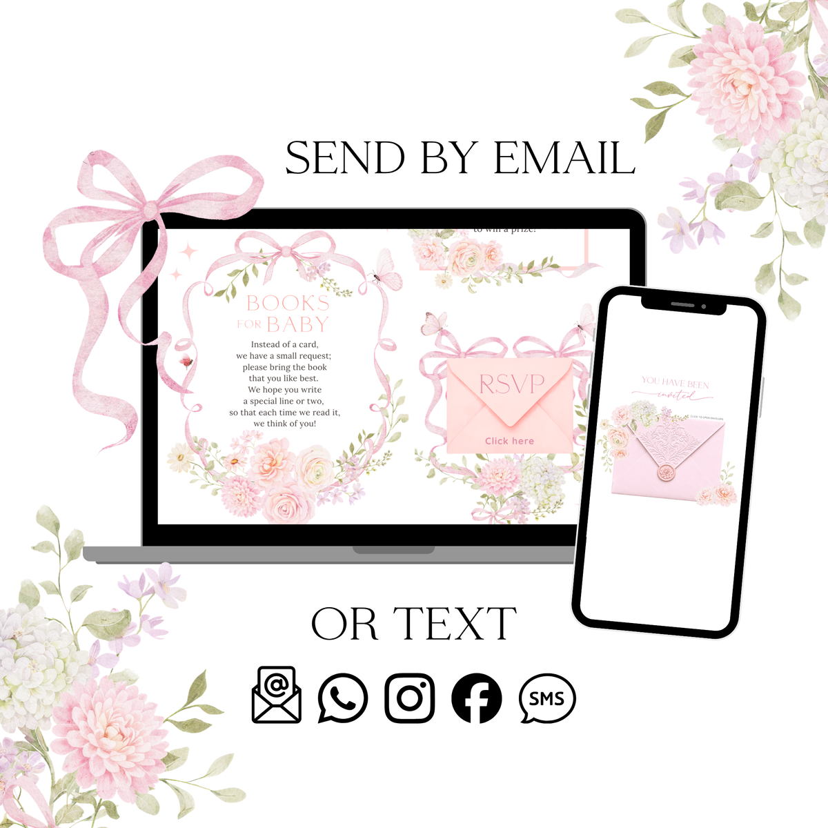 Send the baby shower website invitation by email or text