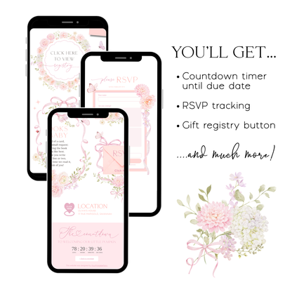 Countdown timer, RSVP tracking and gift registry button