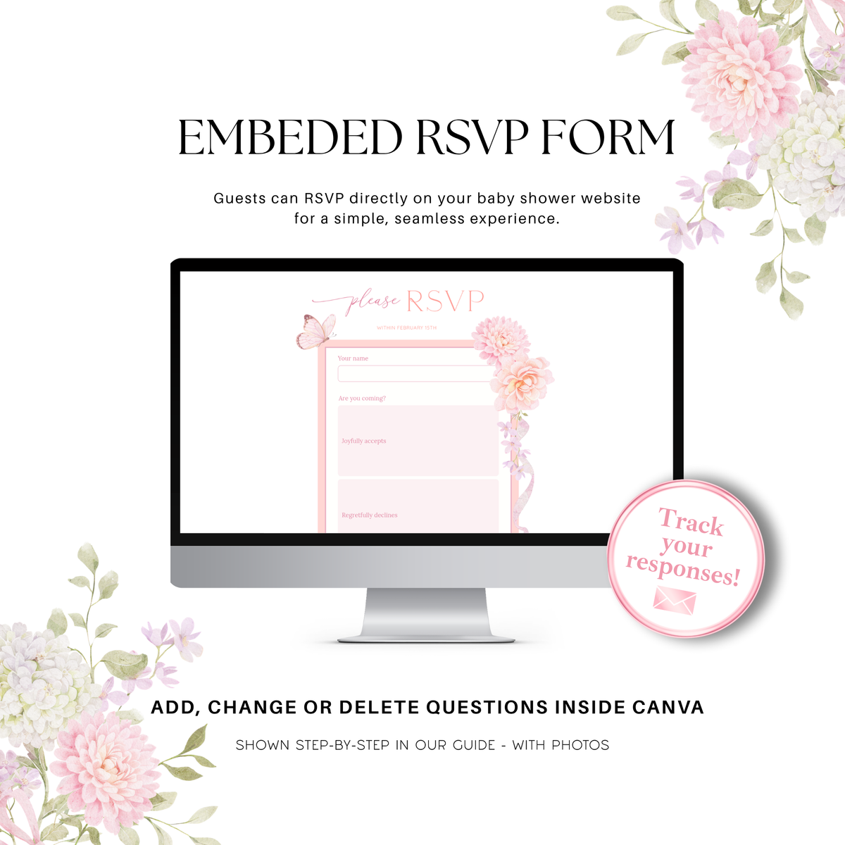 Built-in RSVP form on Baby in Bloom baby shower website