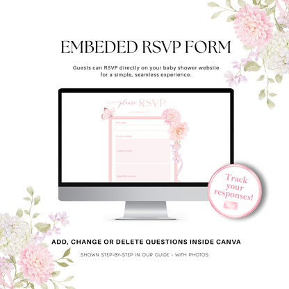 Built-in RSVP form on Baby in Bloom baby shower website