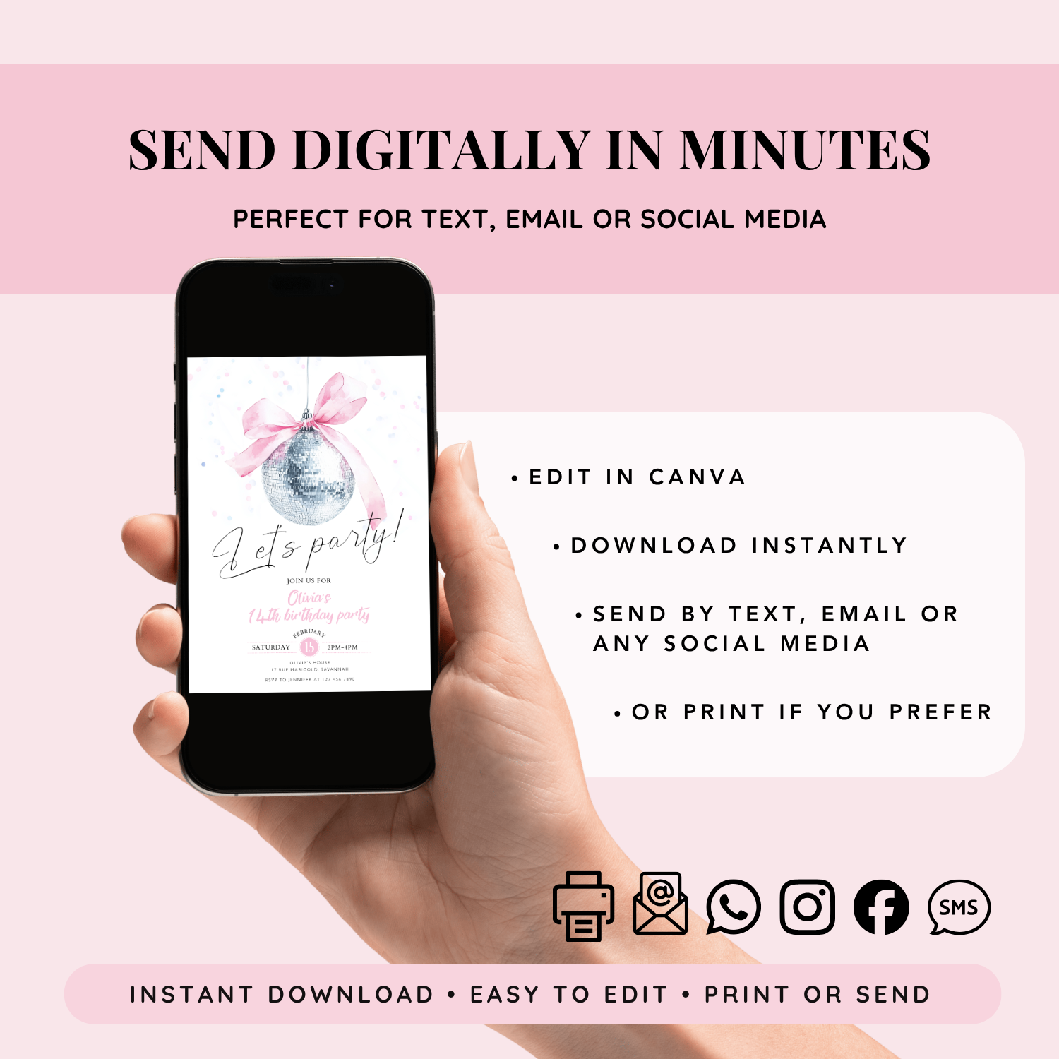 Printable and digital party templates that can be sent by text email or social media