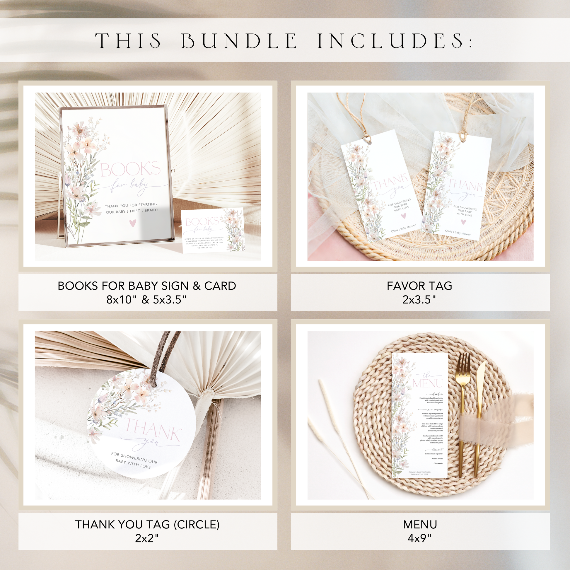 Baby in Bloom floral baby shower templates for invitation, decorations and party games