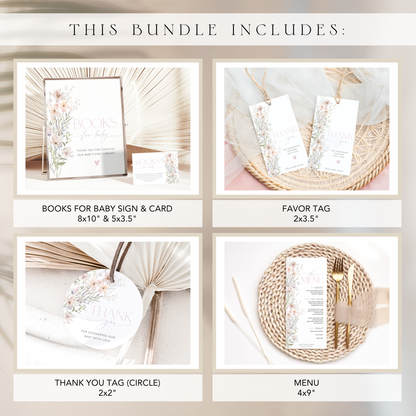 Baby in Bloom floral baby shower templates for invitation, decorations and party games