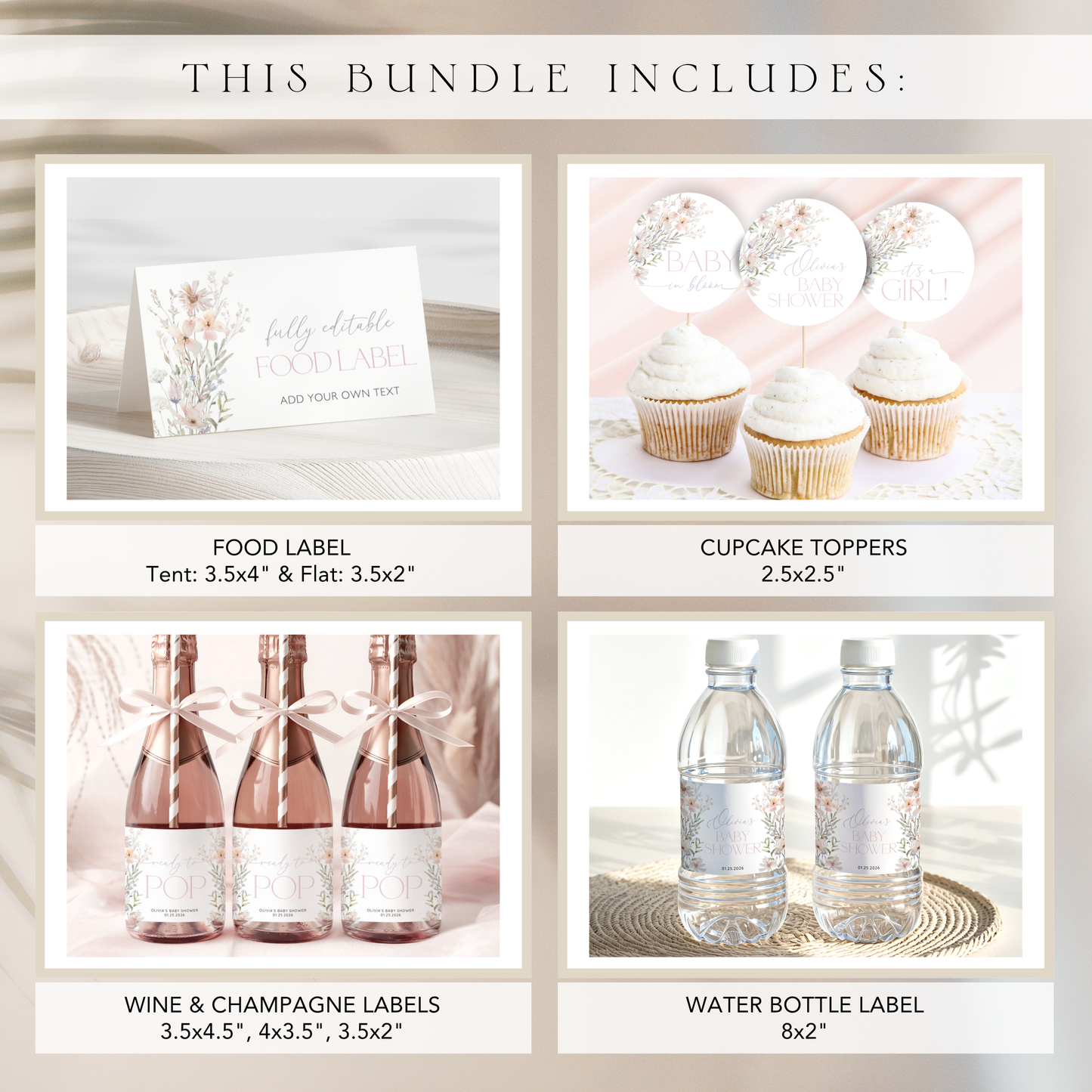 Baby in Bloom Baby Shower Bundle, editable printable party bundle