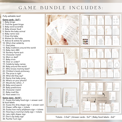 Baby in Bloom Baby Shower Bundle, editable printable party bundle