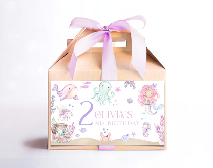 Under the Sea Mermaid Birthday Gable Box Label, printable party favor