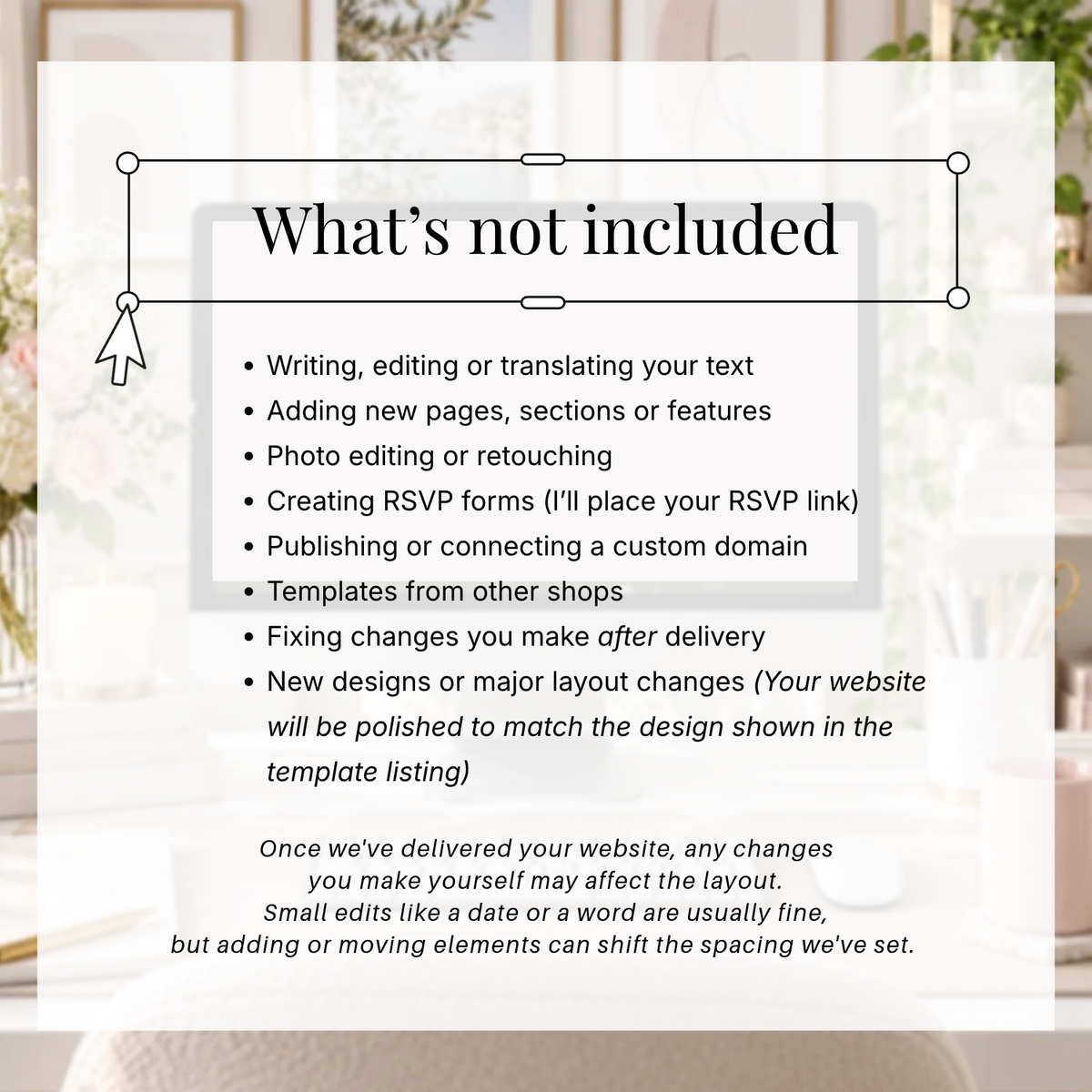 What's not included in the wedding website formatting service