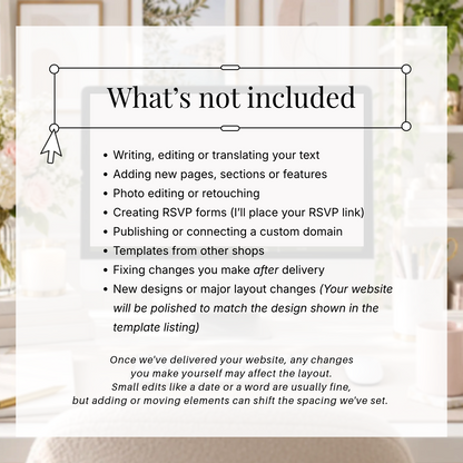 What's not included in the wedding website formatting service