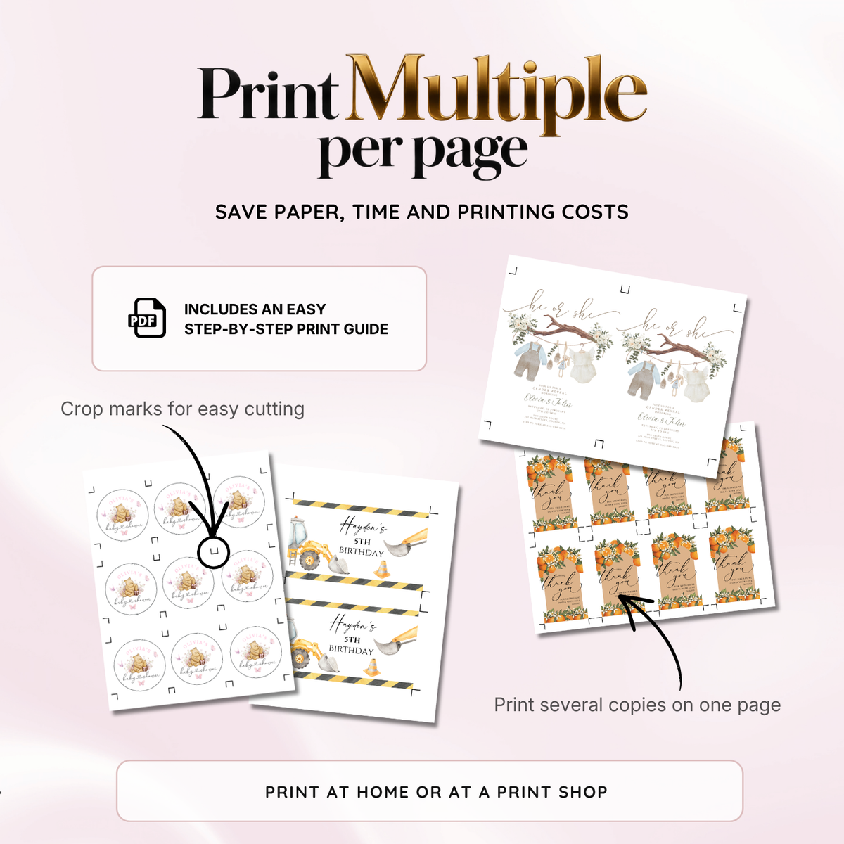 Print several favor tags on one page with the included multiple print guide