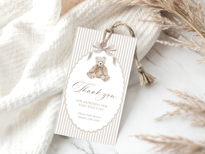 We Can Bearly Wait Favor Tag Template, editable printable party template