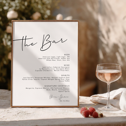 Minimalist Wedding Bar Sign | Modern Script, editable Canva template