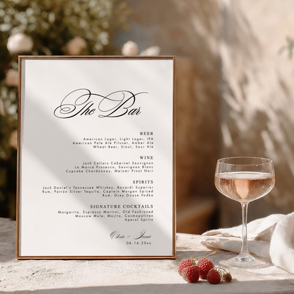 Minimalist Wedding Bar Sign | Classic Calligraphy, editable Canva template