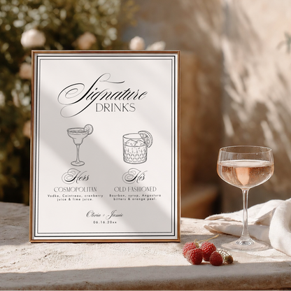 Wedding Signature Drinks Sign | His and Hers Cocktails, editable Canva template