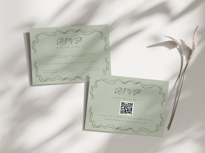 Sage Green Bow Wedding Invitation Set | Editable Canva Templates
