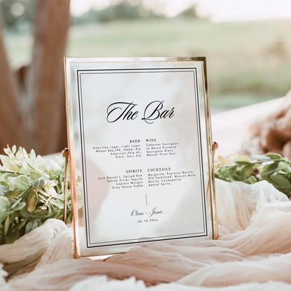 Minimalist Wedding Bar Menu Sign | Double Border, editable Canva template