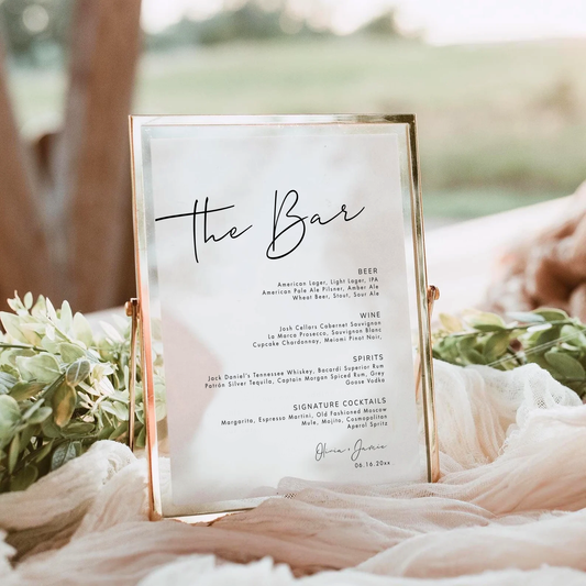 Minimalist Wedding Bar Sign | Modern Script, editable Canva template