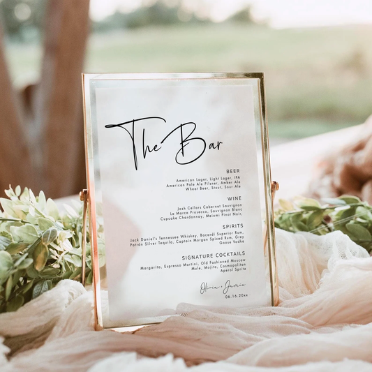 Minimalist Wedding Bar Sign | Elegant Script, editable Canva template