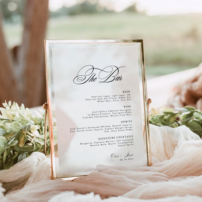 Minimalist Wedding Bar Sign | Classic Calligraphy, editable Canva template