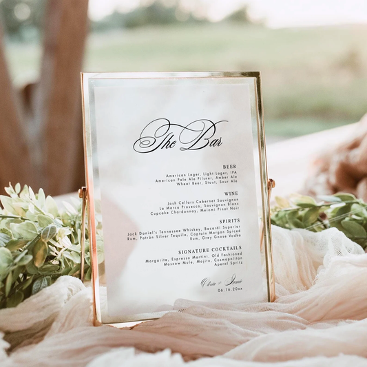 Minimalist Wedding Bar Sign | Classic Calligraphy, editable Canva template