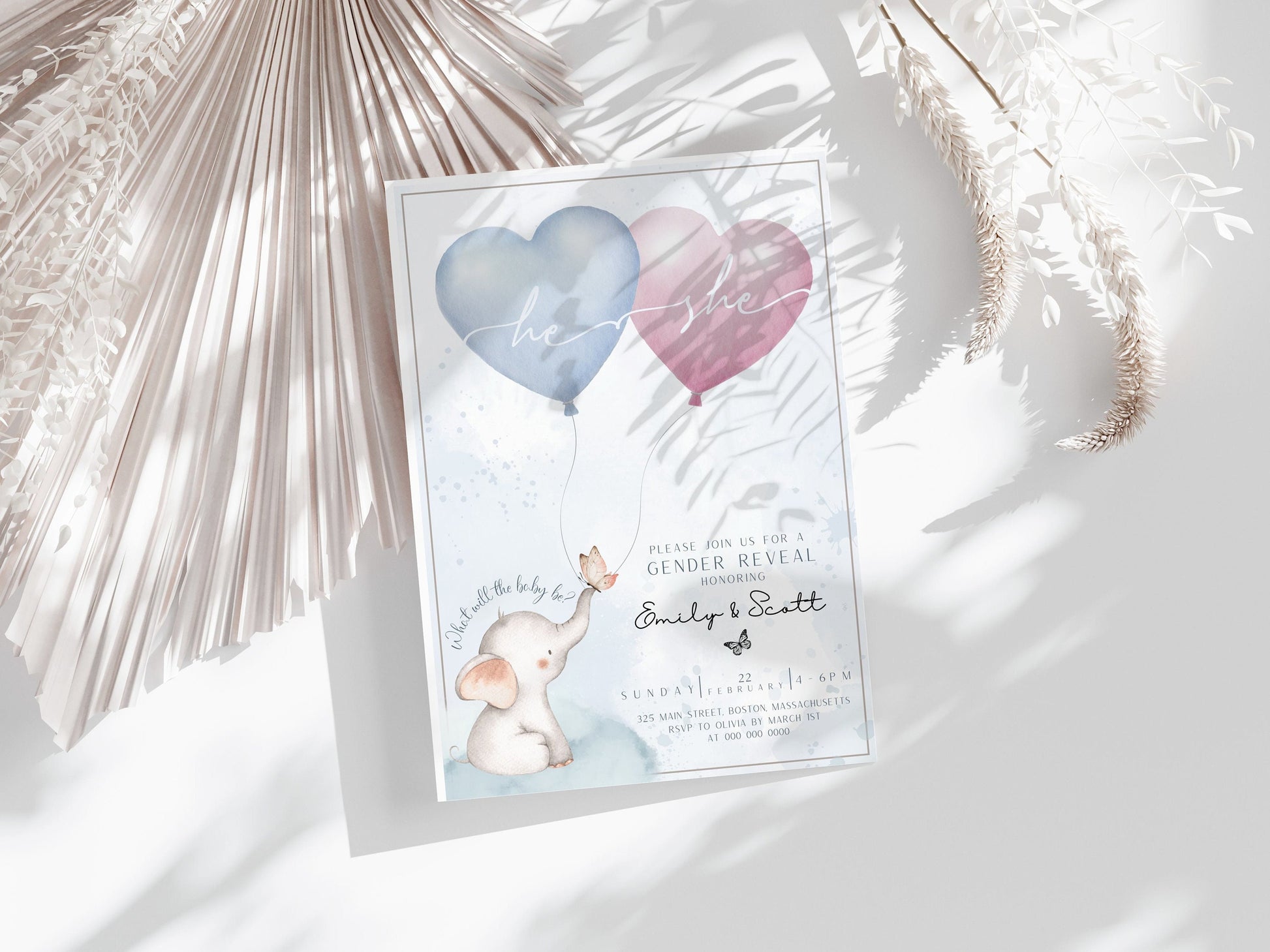 Gender Reveal Invitation for gender reveal guests and party details