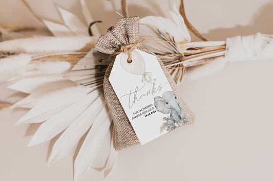 balloon, boho and neutral baby shower favor tag template for printable party favors
