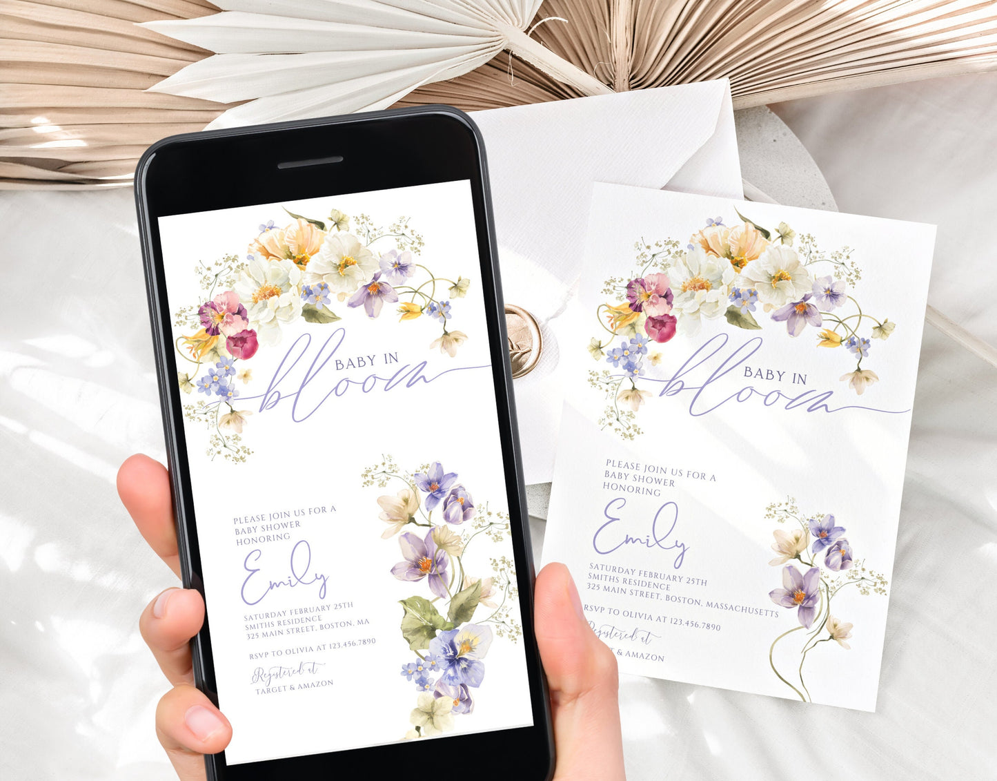 Colorful Wildflower Baby Shower Thank You Card, editable Canva template