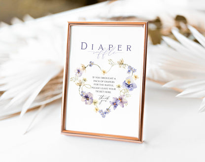 Baby Shower Diaper Raffle Set - Pink Wildflower, editable Canva template
