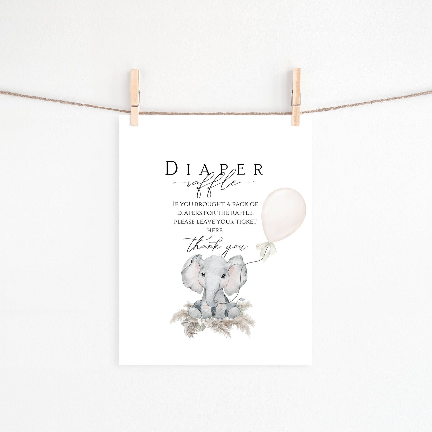 Boho elephant baby shower diaper raffle sign