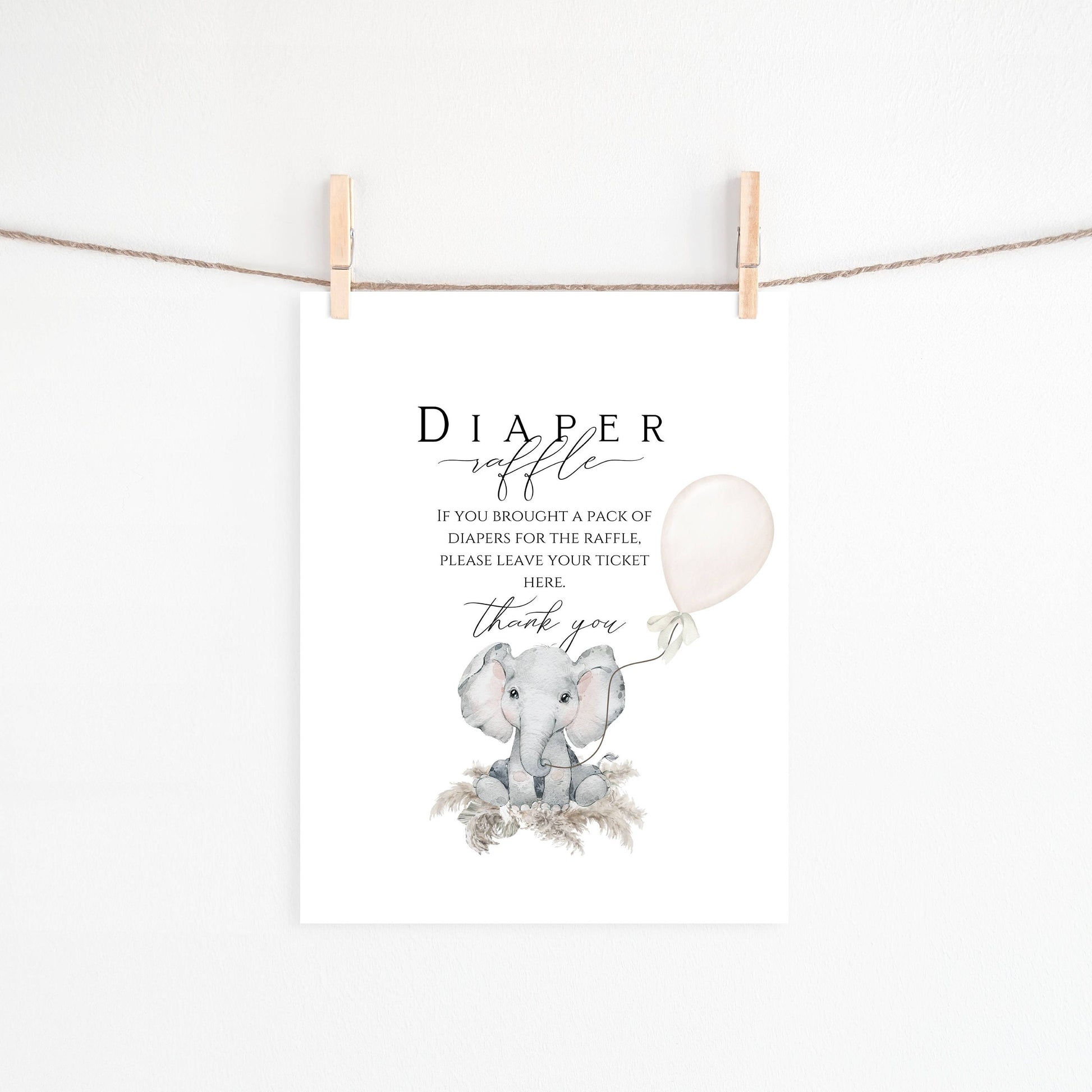 Boho elephant baby shower diaper raffle sign