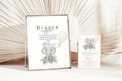 Boho elephant baby shower diaper raffle sign