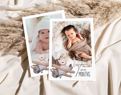 Teddy bear 1st birthday monthly milestone photo cards printable design preview