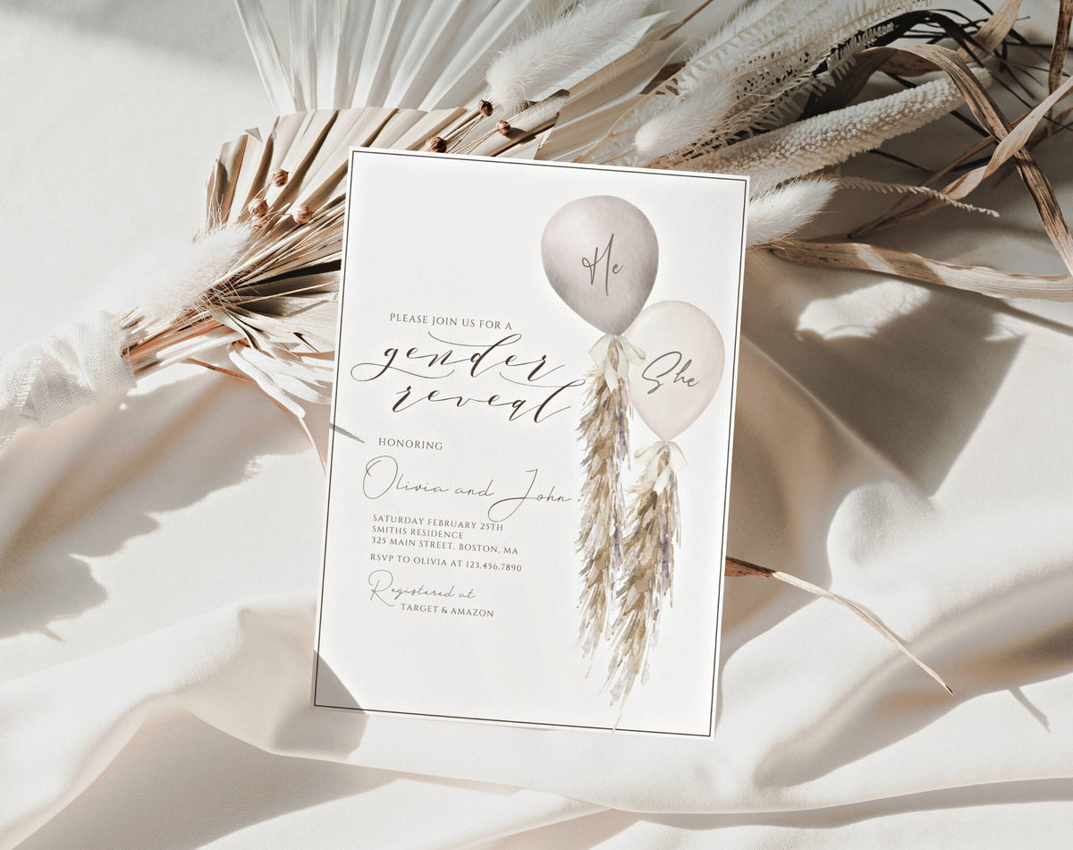 Gender Reveal Invitation for gender reveal guests and party details