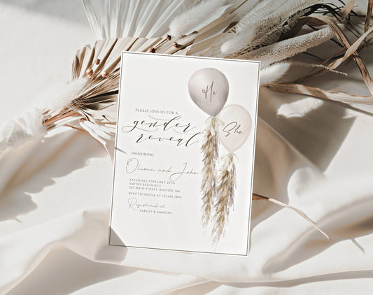 Gender Reveal Invitation for gender reveal guests and party details