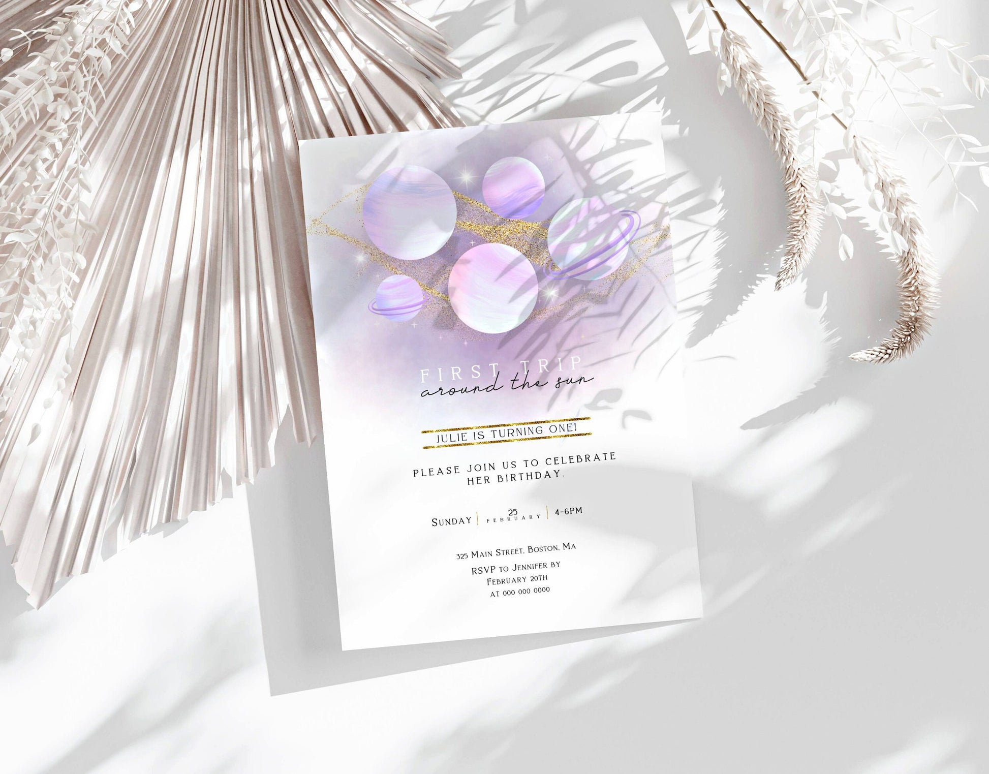 Editable Canva 1st birthday invite to print or send digitally