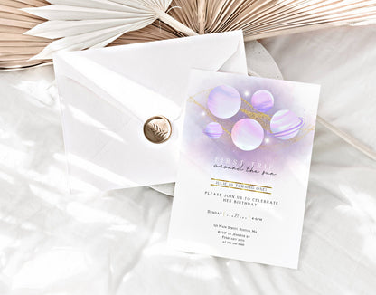 1st birthday, pastel, pink, gold and one year 1st birthday invite for a personalized celebration