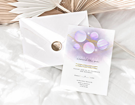 1st birthday, pastel, pink, gold and one year 1st birthday invite for a personalized celebration