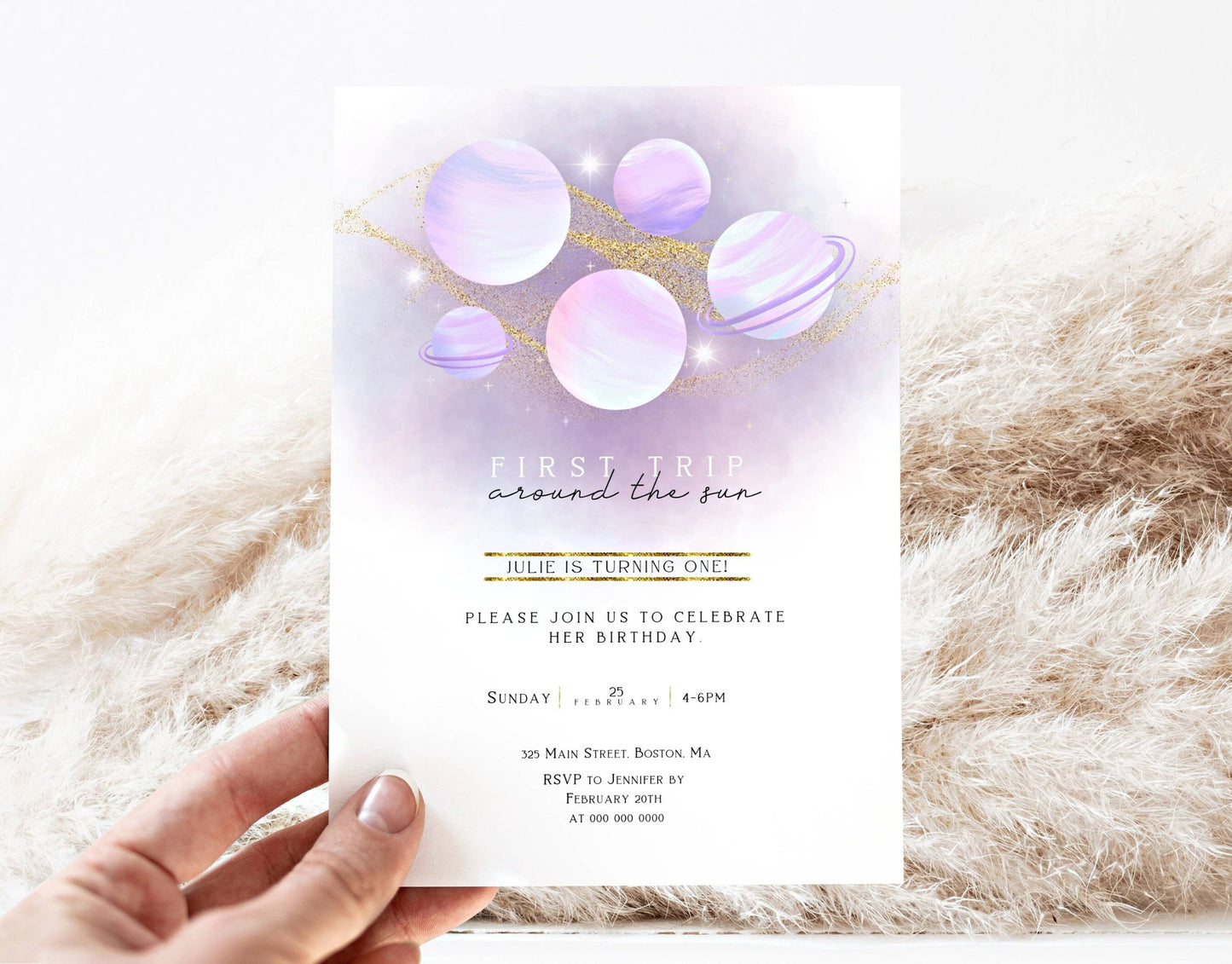 Space 1st Birthday Invitation for 1st birthday guests and party details