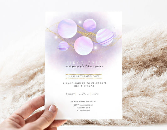 Space 1st Birthday Invitation for 1st birthday guests and party details