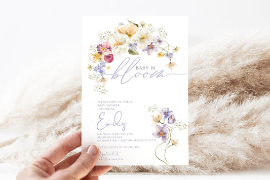 Colorful Wildflower Baby Shower Thank You Card, editable Canva template