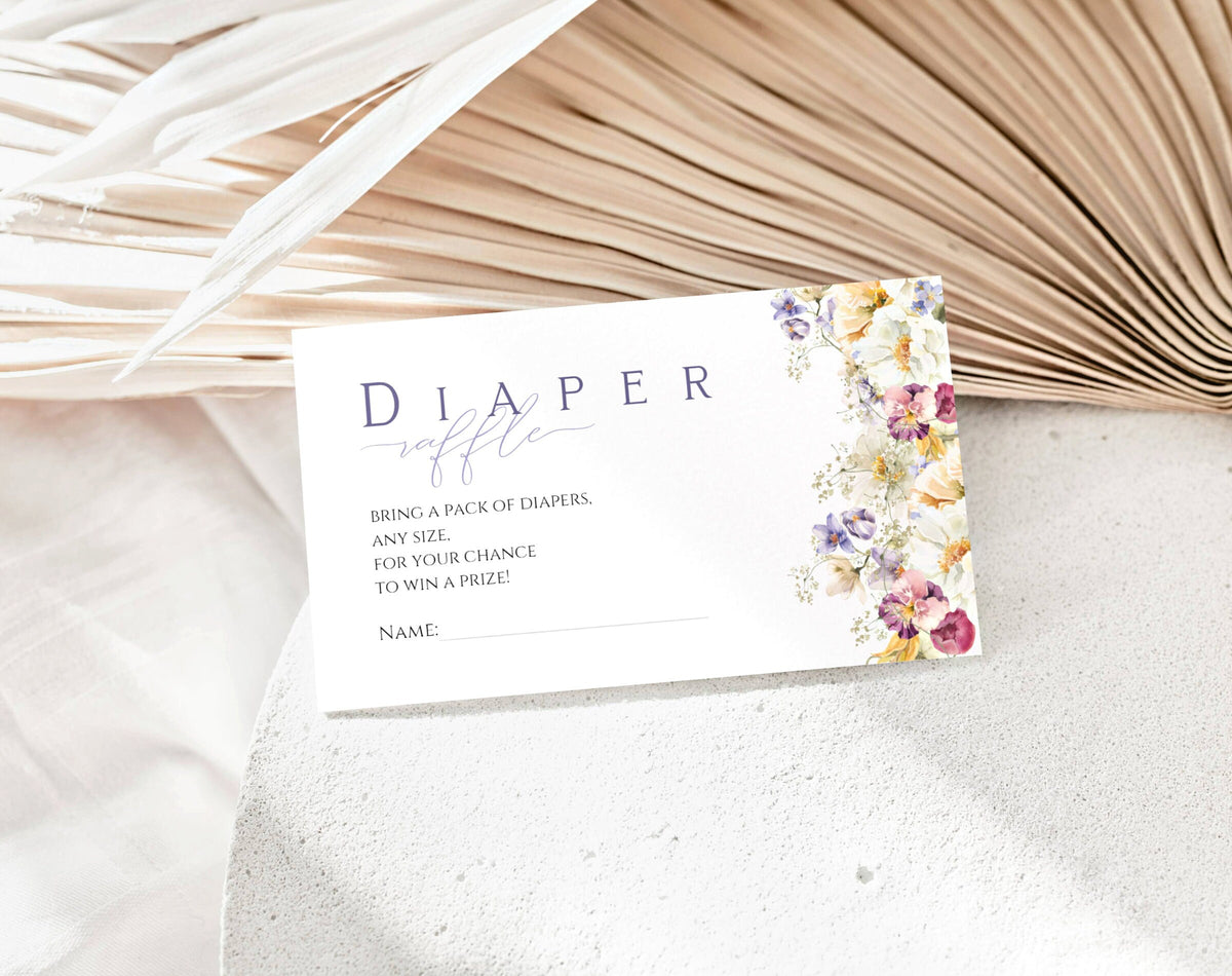 Baby Shower Diaper Raffle Set - Pink Wildflower, editable Canva template