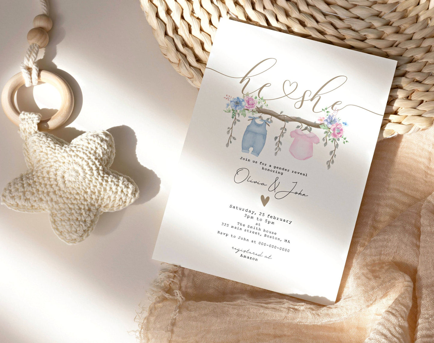 Gender Reveal Invitation for gender reveal guests and party details