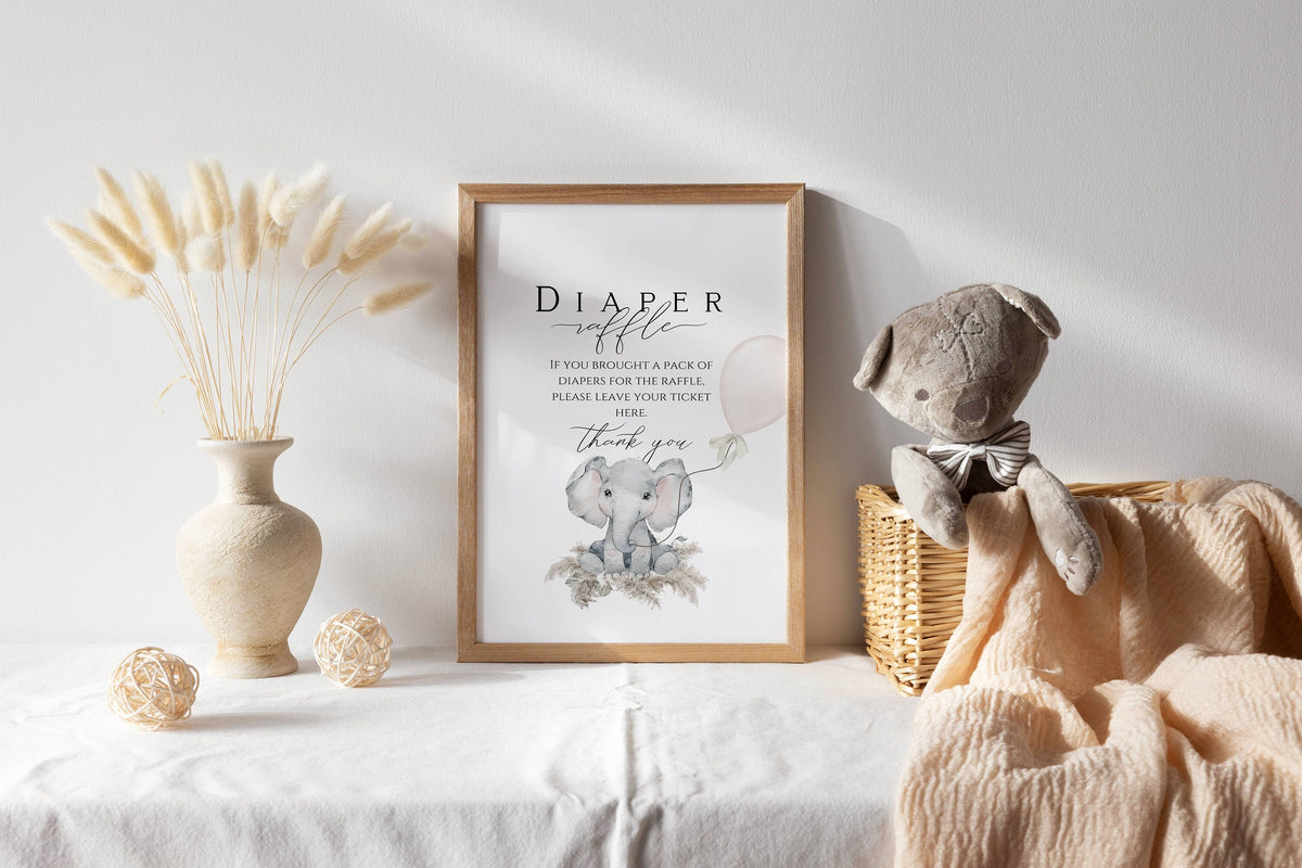 Preview of boho elephant baby shower diaper raffle sign