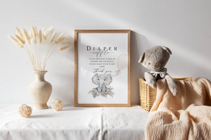 Preview of boho elephant baby shower diaper raffle sign