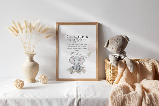 Preview of boho elephant baby shower diaper raffle sign